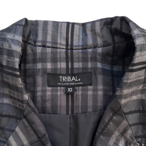 Tribal Black Gray Metallic Textured Button Front Pockets Blazer Jacket Size 10 - Picture 2 of 12